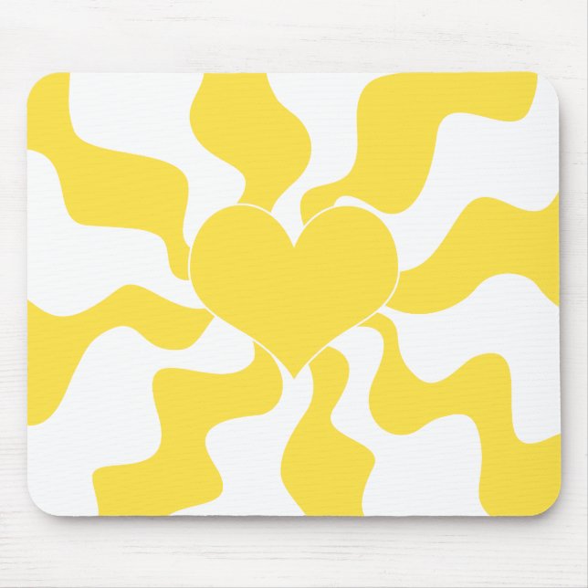 Herz - Lemon Gelb und Weiß Mousepad (Vorne)