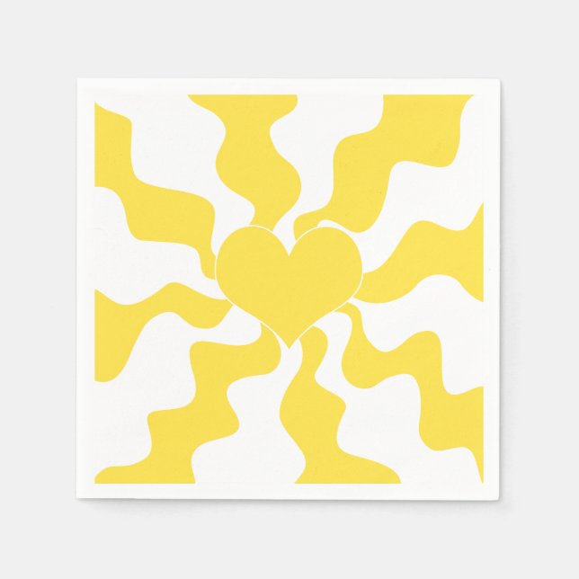 Herz - Lemon Gelb und Weiß Serviette (Vorderseite)