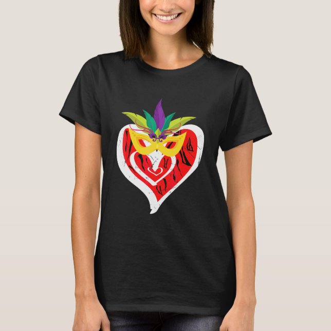 Herz Leopard Happy Mardi Gras Funny Carnival Maske T-Shirt (Vorderseite)