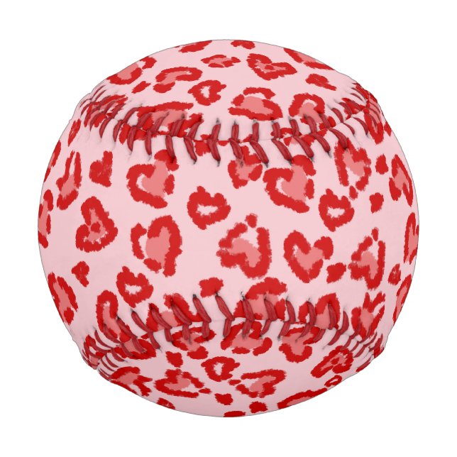 Herz Leopard Muster in Rot auf Blush Baseball (Vorderseite)