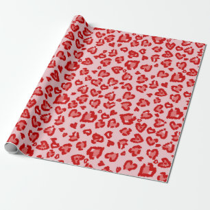 Herz Leopard Muster in Rot auf Blush Geschenkpapier