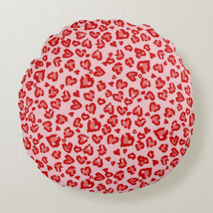 Herz Leopard Muster in Rot auf Blush Rundes Kissen
