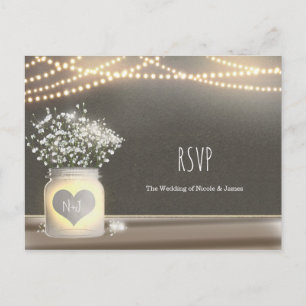 Herz leuchtendes Mason-Glas & Baby's Breath RSVP Einladungspostkarte