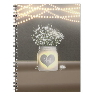 Herz leuchtendes Mason-Glas & Baby's Breath Rustik Notizblock