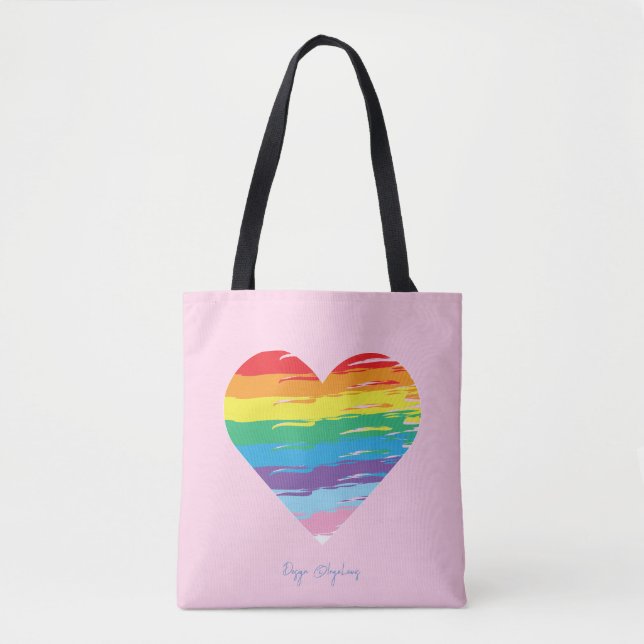 HERZ-LGBTQIA-Regenbogenflagge, rosafarbene Totenta Tasche (Vorderseite)