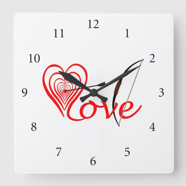 Herz Liebe Dartscheibe mit Pfeil und Bogen Quadratische Wanduhr (Vorderseite)