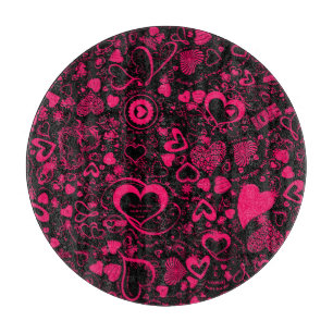 Herz-Liebe Doodles Pink-Schwarz-Rundschleifbrett Schneidebrett