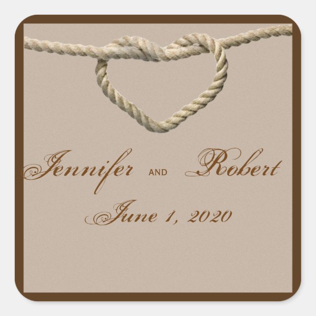 Herz Liebe Knot Western Hochzeit Umschlag Aufklebe Quadratischer Aufkleber (Vorderseite)