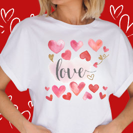 Herz Liebe Moderne Wasserfarbe Rosa Valentinstag T-Shirt