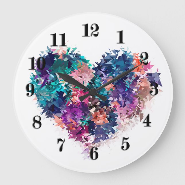 Herz, Liebe, polygonal Große Wanduhr (Vorderseite)