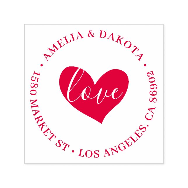 Herz | Liebe Script Round Wedding Rücksendeadresse Permastempel (Design)