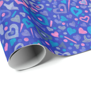 Herz-Liebe Valentines Paper Collage Pattern Blau Geschenkpapier