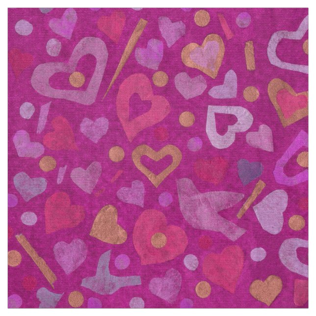 Herz Liebe Valentinstag Collage Pattern Fuchsia Stoff (Muster)