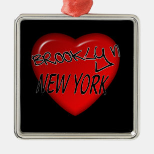 Herz-Logo Brooklyns New York Silbernes Ornament