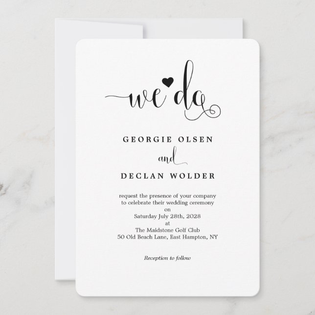 Herz machen wir kalligraphische Hochzeitseinladung Einladung (Vorderseite)