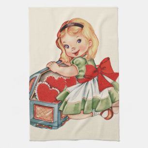 Herz Mädchen Kind Retro Süße Kinder Geschirrtuch