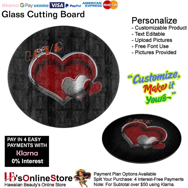 Herz Magic Rund Schwarz Glas Schneidebrett 30,4 cm (Love Heart Black Cooking Kitchen Glass Cutting Board.)