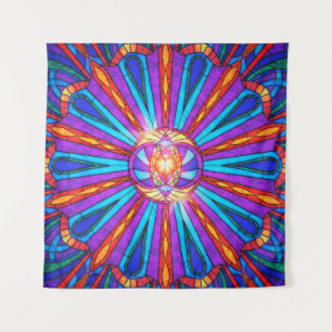 Herz-Mandala-Buntglas - Wand-Tapisserie Wandteppich