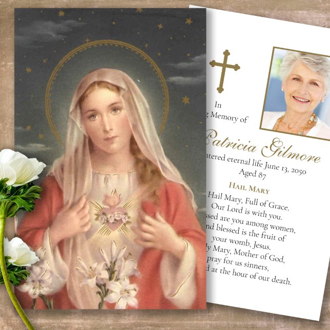 Herz-Mary-Beerdigung Gedenkgebet Sympathiekarten (catholic, religious, celebration of life, in loving memory of, prayer cards for bereavement)