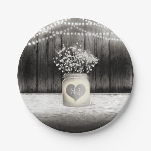 Herz-Mason-Glas & Baby-Atem-Rustikal-Hochzeit Pappteller
