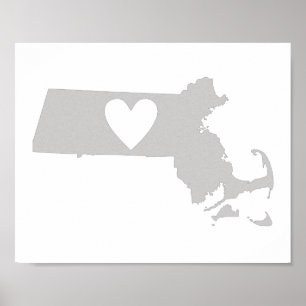 Herz-Massachusetts-Staats-Silhouette Poster