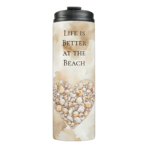 Herz Meer Muscheln Sand Thermosbecher