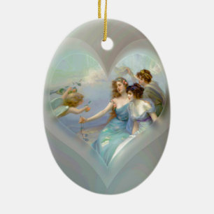 Herz mit Amor und Damen Keramikornament
