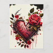 Herz mit Aquarell-Blume rote Rosen Liebe-Karte