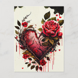 Herz mit Aquarell-Blume rote Rosen Liebe-Karte Postkarte