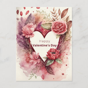 Herz mit Blume und Petalen Feiertagspostkarte