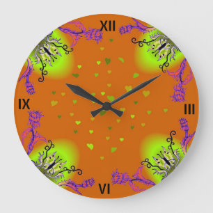 Herz mit Blume und Schmetterling Große Wanduhr