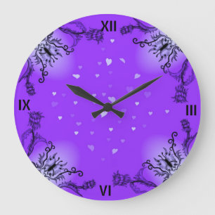 Herz mit Blume und Schmetterling Große Wanduhr