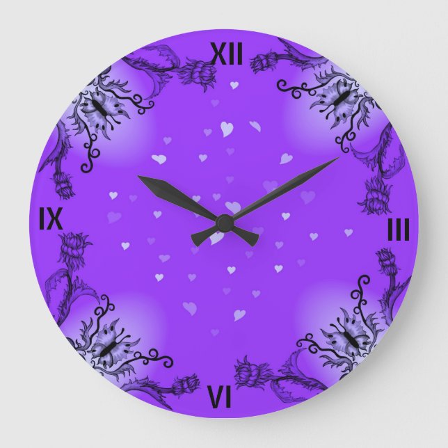 Herz mit Blume und Schmetterling Große Wanduhr (Vorderseite)