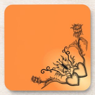 Herz mit Blume und Schmetterling im Tattoo-Stil Getränkeuntersetzer