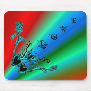 Herz mit Blume und Schmetterling im Tattoo-Stil Mousepad