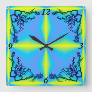 Herz mit Blume und Schmetterling im Tattoo-Stil Quadratische Wanduhr