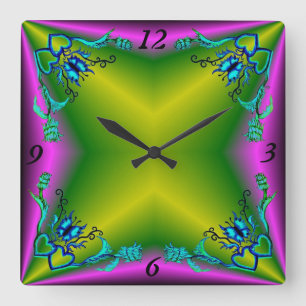 Herz mit Blume und Schmetterling im Tattoo-Stil Quadratische Wanduhr
