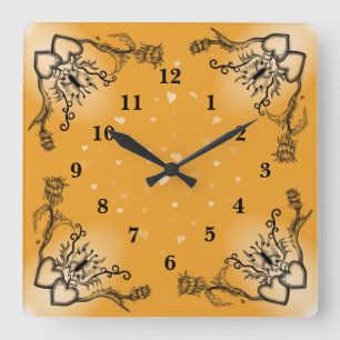 Herz mit Blume und Schmetterling Quadratische Wanduhr