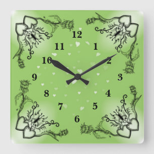 Herz mit Blume und Schmetterling Quadratische Wanduhr