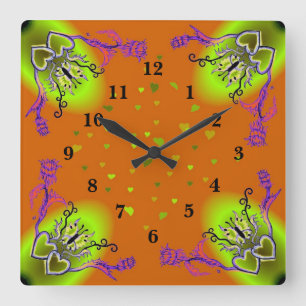 Herz mit Blume und Schmetterling Quadratische Wanduhr