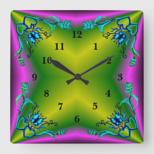 Herz mit Blume und Schmetterling Quadratische Wanduhr