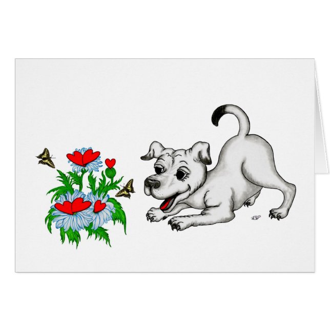 Herz mit Blume , Welpe und Schmetterling (Vorderseite (Horizontal))