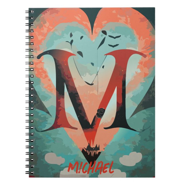 Herz mit dem Buchstaben M Notizblock (Vorderseite)