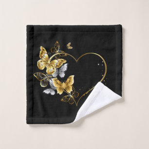 Herz mit goldenen Schmetterlingen Badhandtuch Set