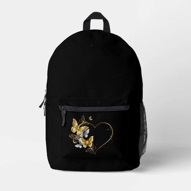 Herz mit goldenen Schmetterlingen Bedruckter Rucksack (Vorderseite)