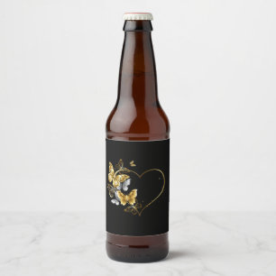 Herz mit goldenen Schmetterlingen Bierflaschenetikett