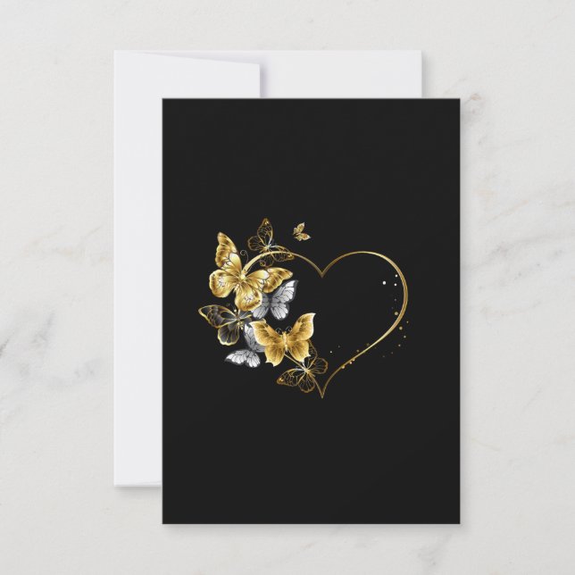 Herz mit goldenen Schmetterlingen Dankeskarte (Vorderseite)