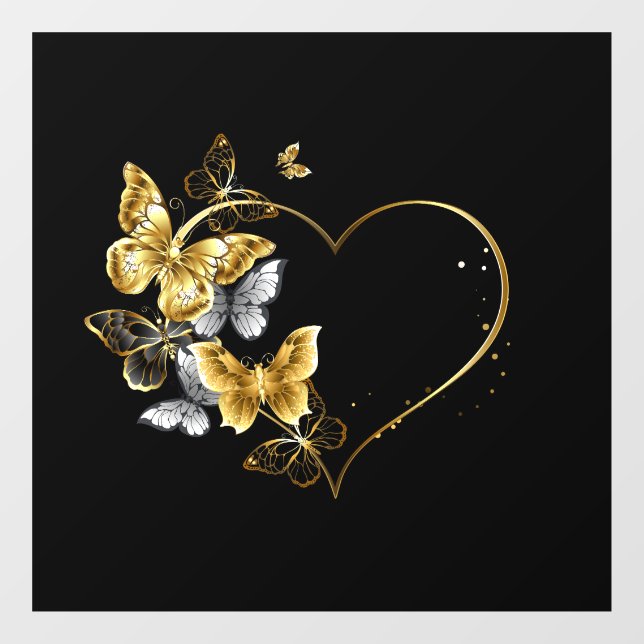 Herz mit goldenen Schmetterlingen Fensteraufkleber (Blatt)