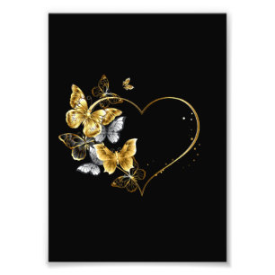 Herz mit goldenen Schmetterlingen Fotodruck
