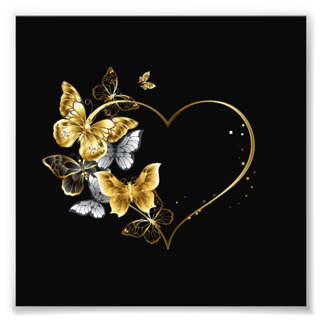 Herz mit goldenen Schmetterlingen Fotodruck (Vorne)
